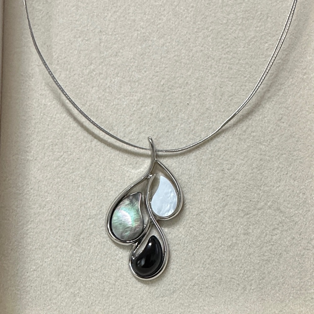 Lia Sophia Silver Necklace with Black and White Teardrop Pendant